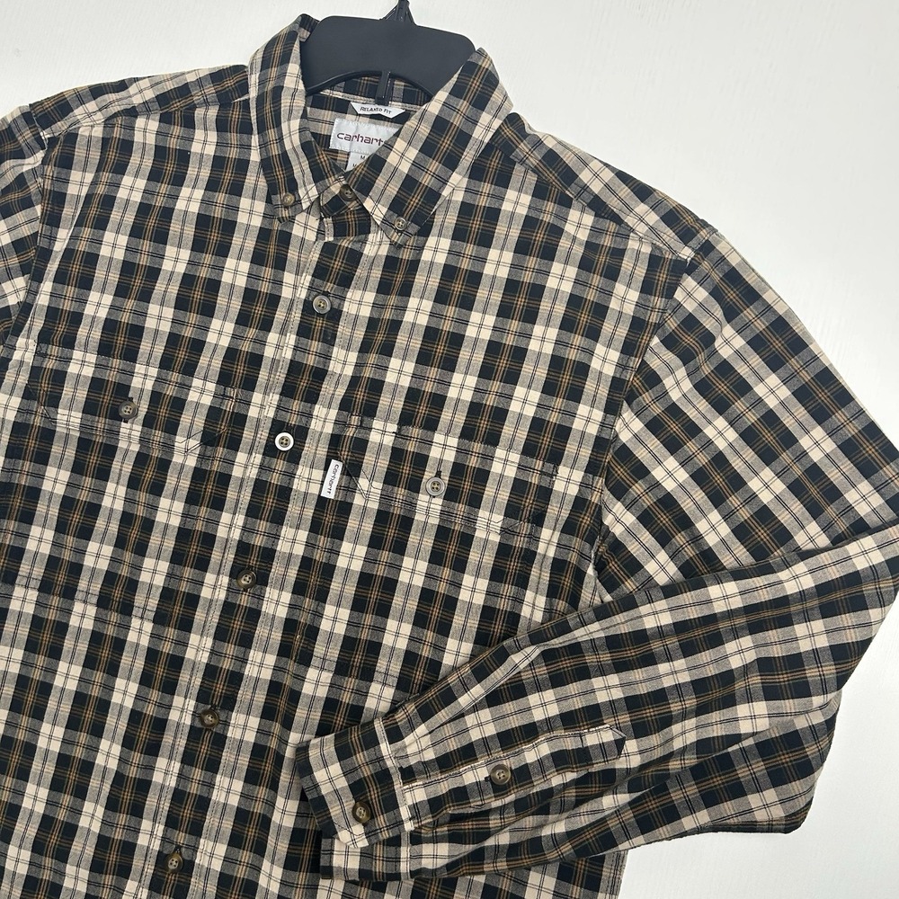 Carhartt Men's Plaid Flannel Relaxed Loose Fit Long Sleeve Button-Up Shirt M